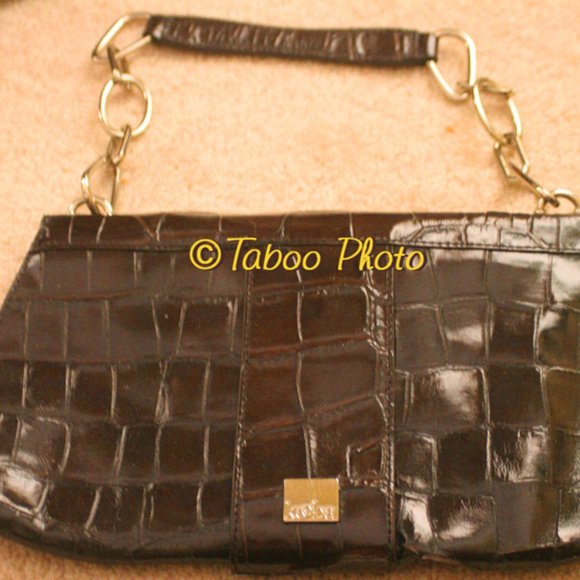 kooba Brown leather Small handbag Chain Shoulder Bag Purse Reptile Crocodile - Picture 3 of 6